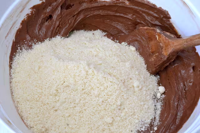 Ground almonds added to chocolate mixture.