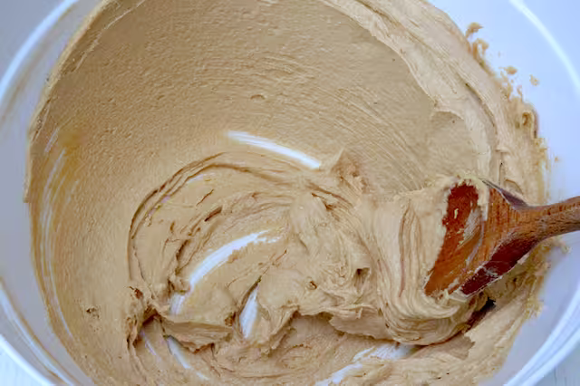 Butter and sugar creamed until pale and fluffy.