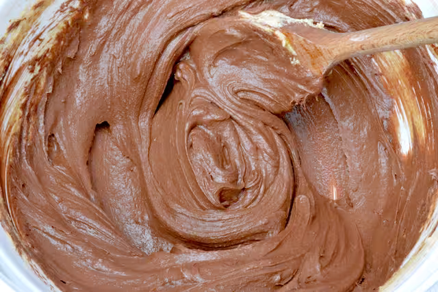 Melted chocolate mixed in to cake batter.