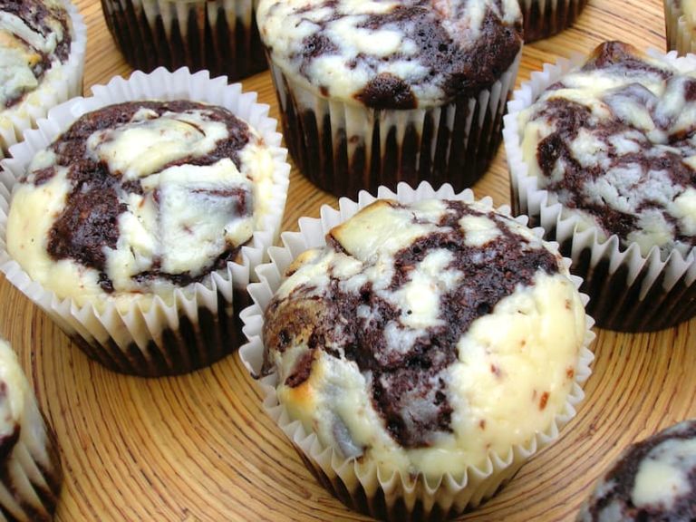 Close up of some homemade black bottomed cupcakes.