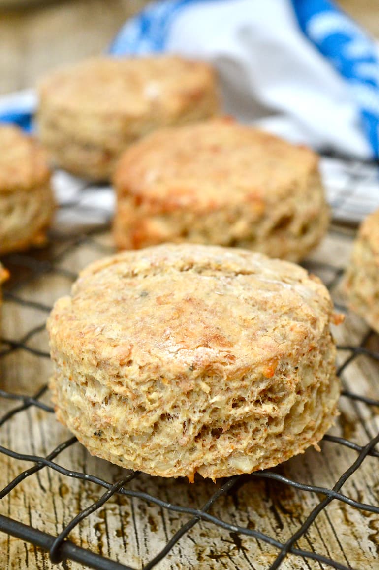 Greek yoghurt cheese scones cooling on wire rack.