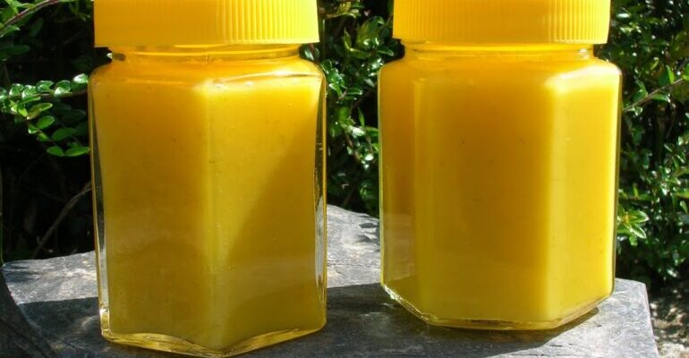Two jars of lime and ginger curd.