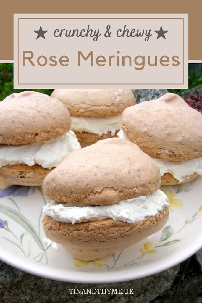 Four rose meringues sandwiched with rose cream.