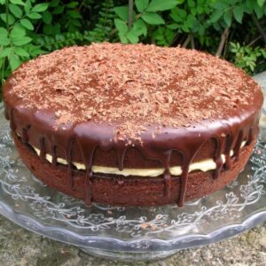 Chilli Chocolate Cake with Apricot Buttercream and Chocolate Ganache Icing.