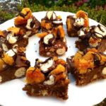 Chocolate Honeycomb Squares on plate.