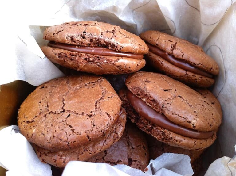 A box of homemade chocolate macaroons.