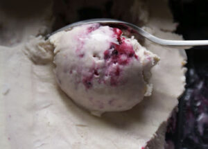  A scoop of blackcurrant ice cream. One of 37 creative blackcurrant recipes with chocolate.