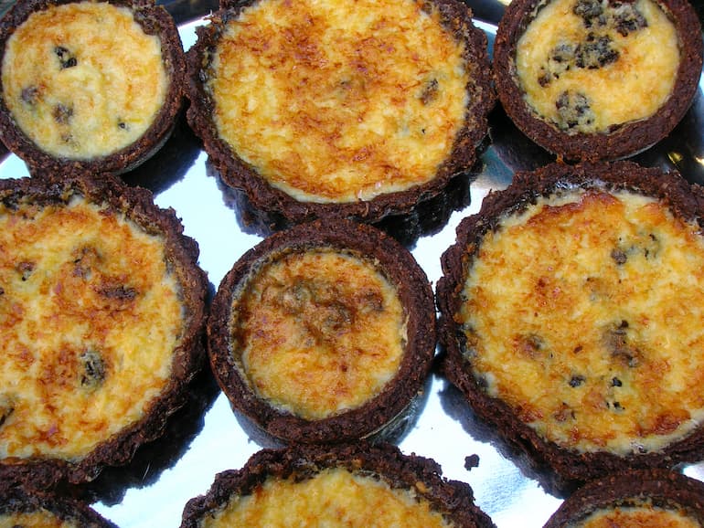 Homemade Yorkshire curd tarts with chocolate pastry.
