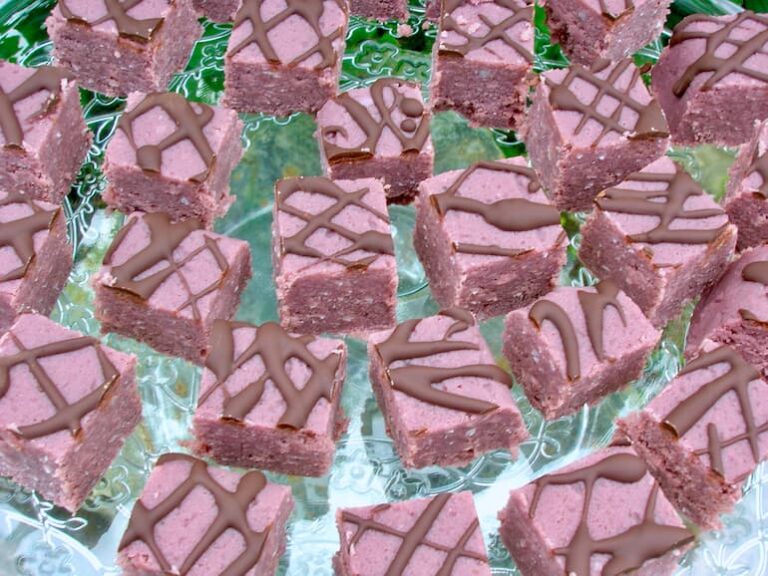 Blackberry Barfi Indian Sweets with coconut and rose.