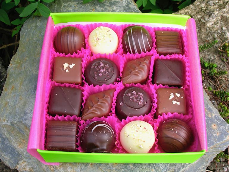 Open box of Devnaa chocolates.