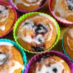 Blackcurrant rose honey cakes (aka Nonnettes) in colourful silicone cases.