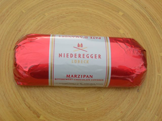 A wrapped Niederegger marzipan bar.