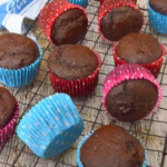 Batch of vegan Mexican chocolate muffins turned out onto wire rack.