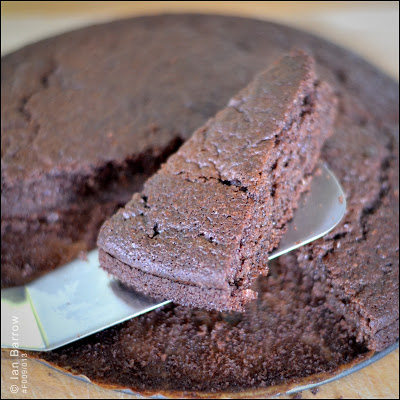 A slice of agave nectar chocolate cake.