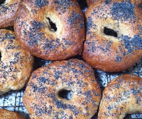 Homemade Bagels with Poppy Seeds.