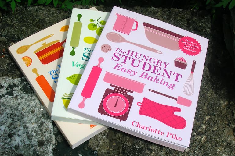 The three Hungry Student cookbooks by Charlotte Pike.