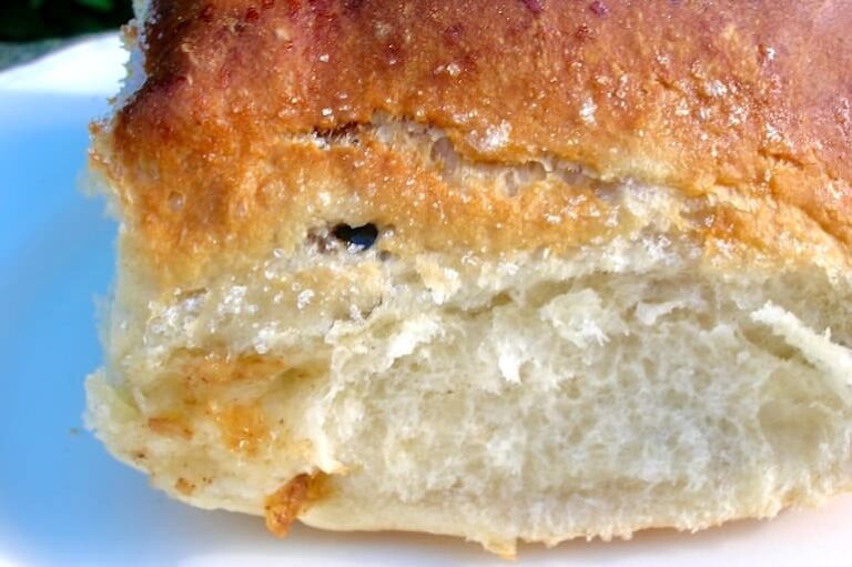 Partial view of a homemade vegetarian lardy cake.