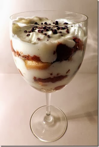 A glass of malakoff trifle - one of several boozy chocolate recipes.