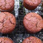 Wensleydale Cheese Chocolate Muffins cooling on a wire rack.
