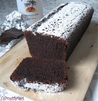 A chocolate coconut rum cake loaf.