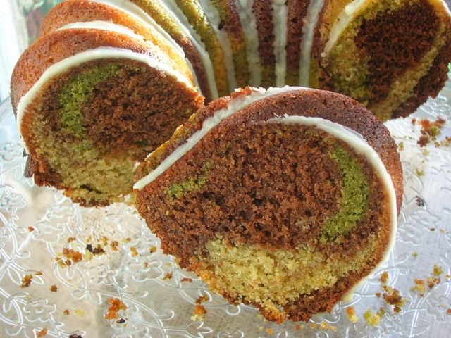 Sliced Chocolate Orange Matcha Bundt Cake.