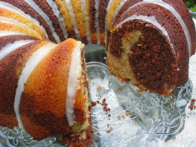 Sliced Chocolate Orange Marble Cake.