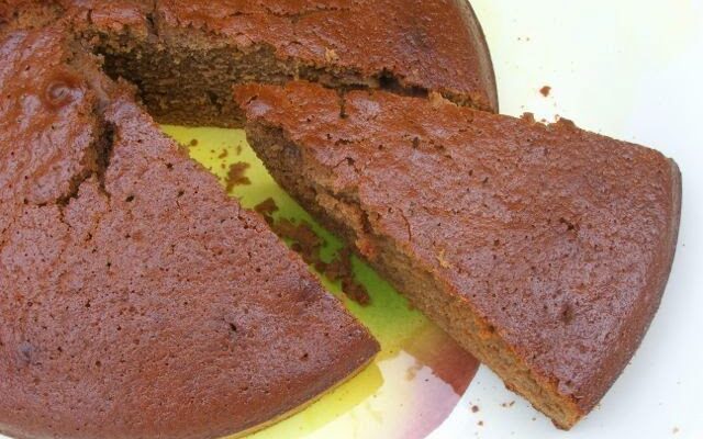 A slice of frugal malted chocolate cake.