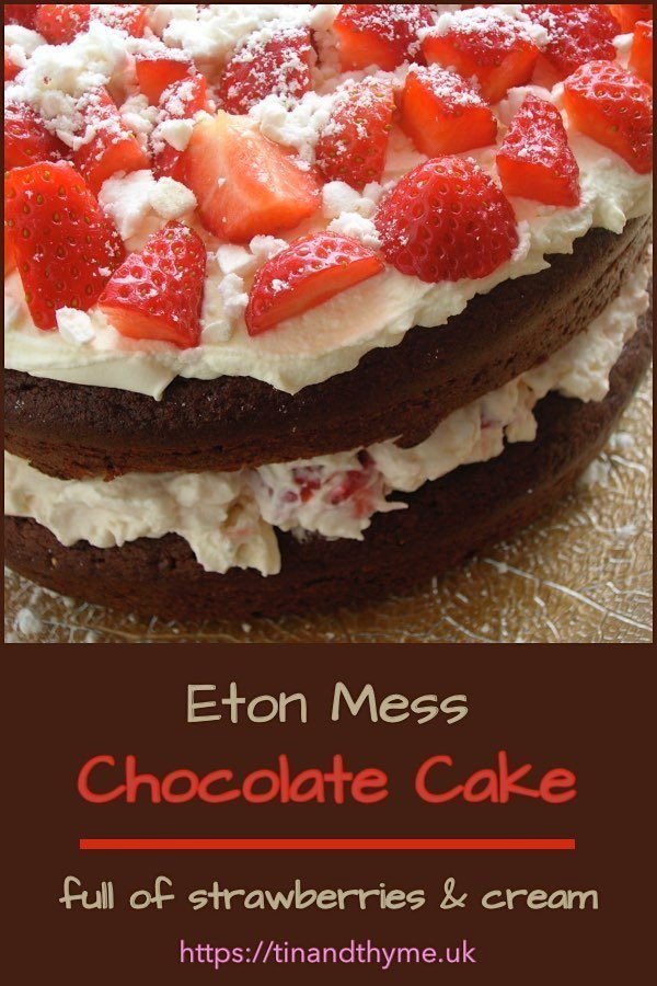 Eton Mess Chocolate Cake with Strawberries, Meringue and Cream.