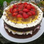 Chocolate Pomegranate Cake with Lemon Curd and Strawberries - A birthday Cake fit for a Princess