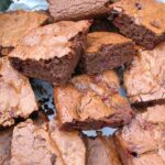 Plate full of blackcurrant brownies.