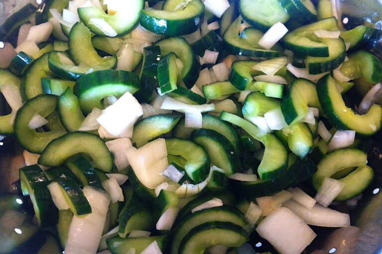 Prepped bread & butter pickles at River Cottage.