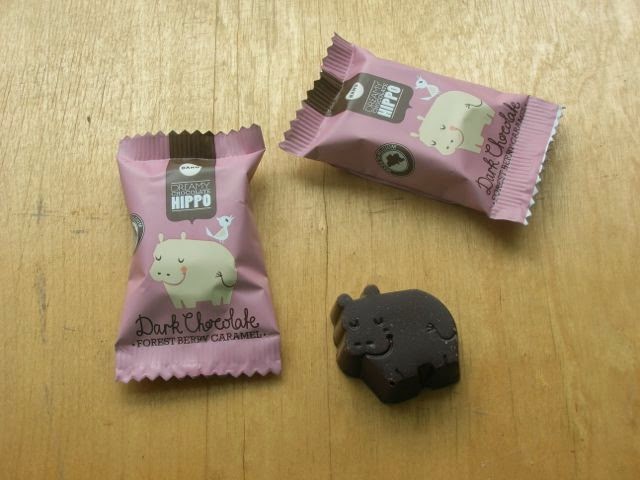 Dark chocolate forest berry caramel hippos.
