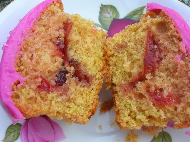 Beetroot and Orange Cupcakes with a Plum Jam Surprise.