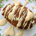 Chilli chocolate madeleine with salted caramel clotted cream sauce drizzled on top.
