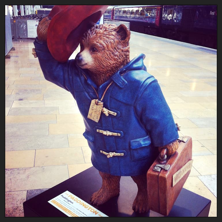 Paddington Bear statue at Paddington Station.