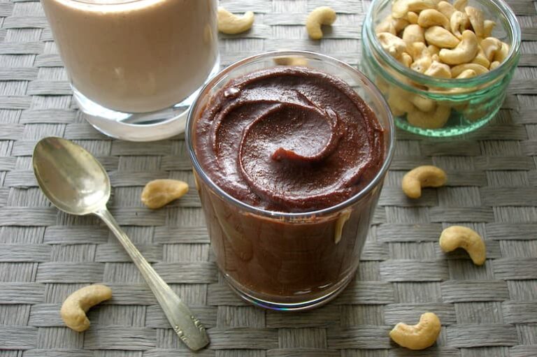A jar of homemade raw chocolate spread.