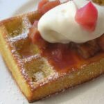 Waffle with Rhubarb & Rose Compote and Rose Cream