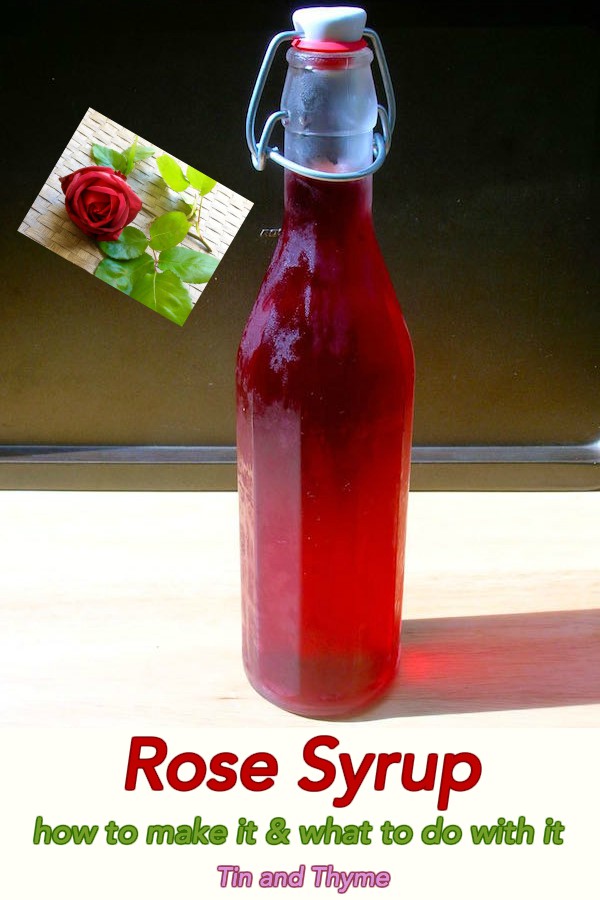 Bottle of Homemade Rose Syrup.