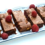 Tray of homemade raspberry fudge brownies.