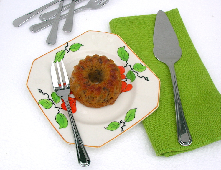 Pastry forks and a min fig and almond bundt cake.