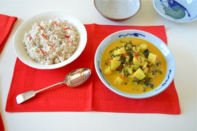 Riverford cook at home celeriac curry with basmati rice.