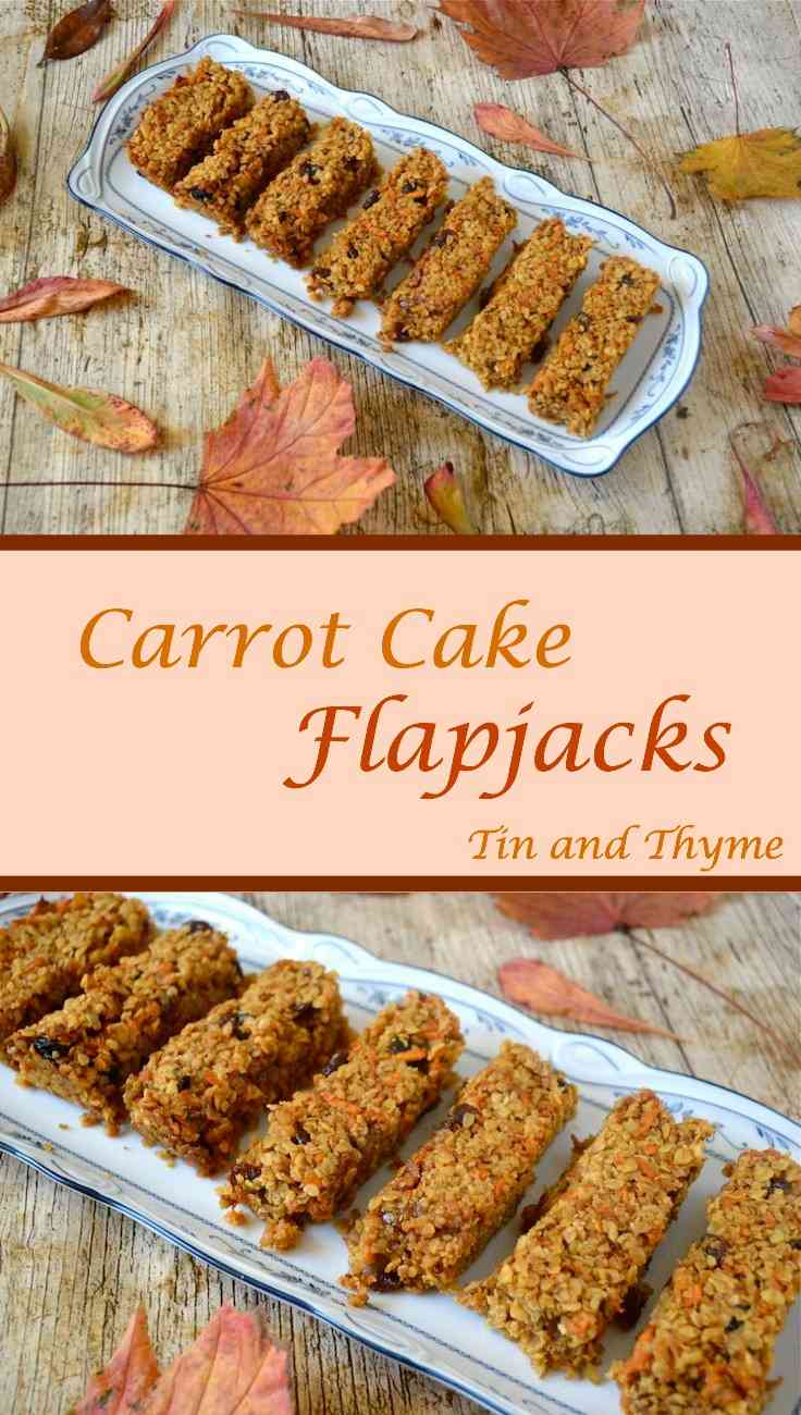 A plate of Carrot Cake Flapjacks surrounded by leaves.