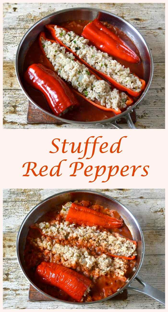 Syrian Stuffed Red Peppers in Tomato Sauce.