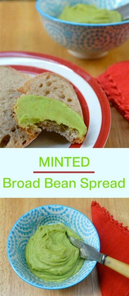 Two images of Minted Broad Bean Spread or Dip.