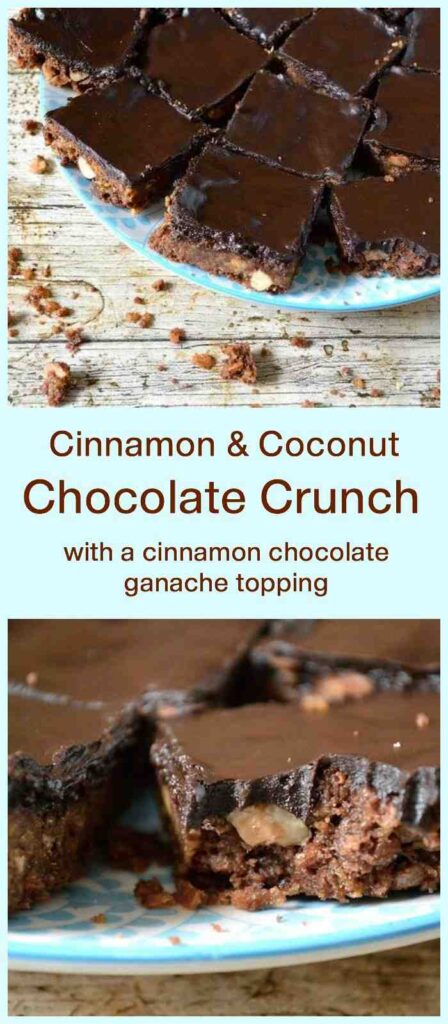 Cinnamon & Coconut Chocolate Crunch Traybake with a Cinnamon Chocolate Ganache Topping.