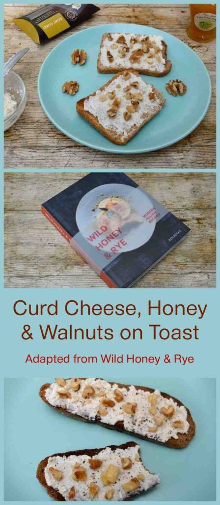 Curd Cheese, Honey and Walnuts on Rye Toast.