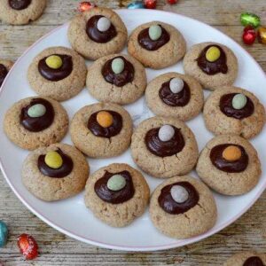 Almond Easter Thumbprint Cookies with Amaretto Chocolate Ganache