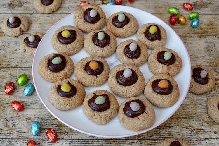 Almond Easter Thumbprint Cookies with Amaretto Chocolate Ganache