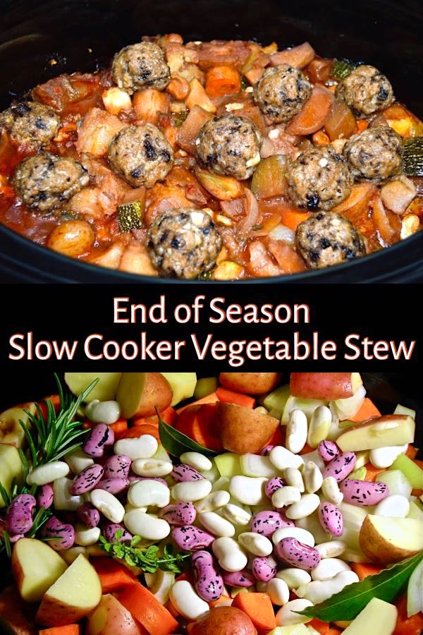 Slow Cooker Vegetable Stew with Mushroom Dumplings.