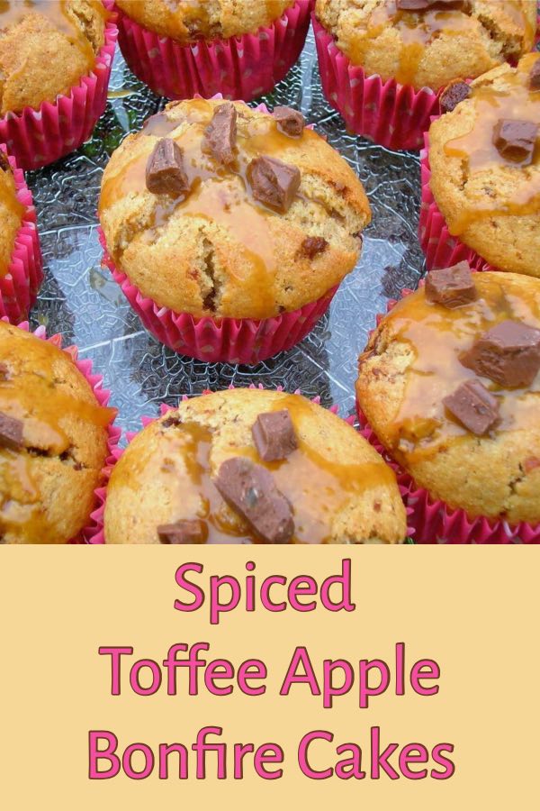 Close up of some homemade spiced toffee apple bonfire cakes.